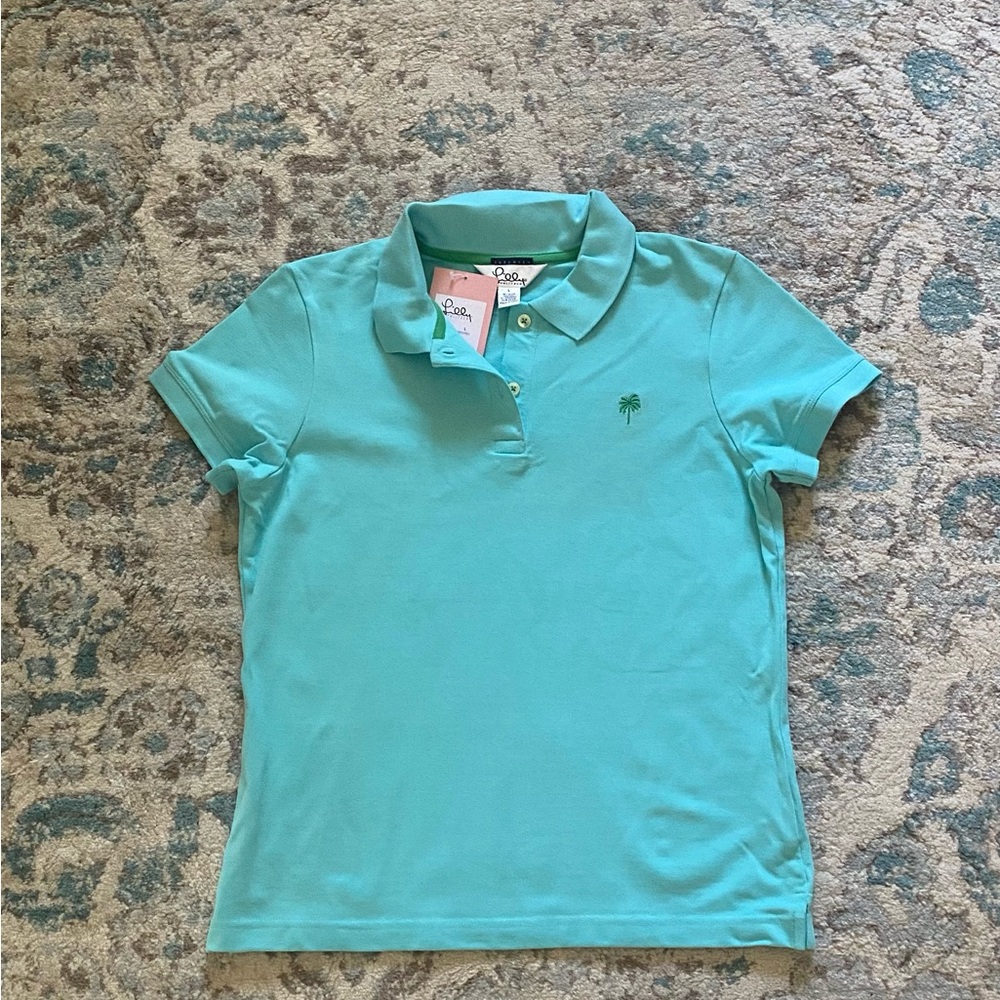Ladies Lilly Pulitzer Shirt - Aqua with Palm Embroidery